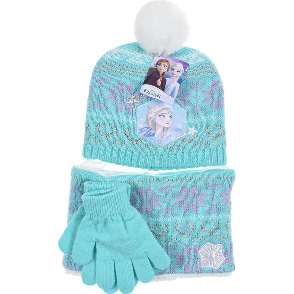 Frozen - La Regina Dei Ghiacci Elsa Anna Set Invernale Per Bambini 3 Pezzi Cappello, Guanti E Sciarpa Ragazze , Colore:Blu, Taglia:54-image