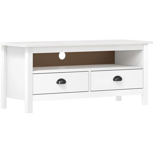 The Living Store Mobile Tv Hill White 110X40X47 Cm In Legno Di Pino Massiccio-image