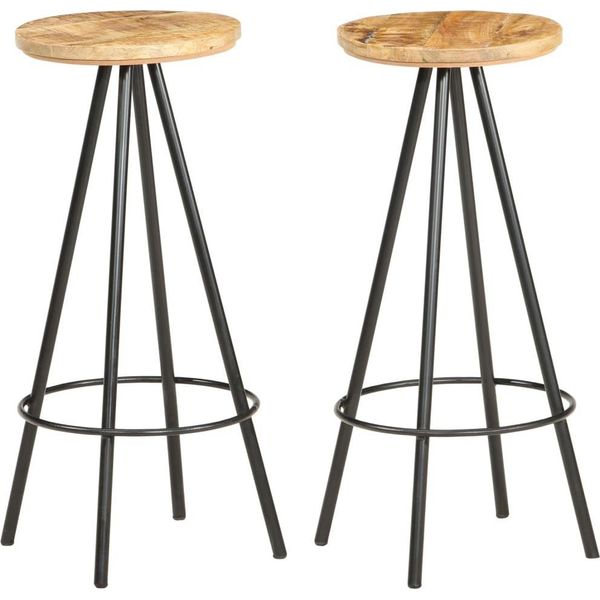 The Living Store Sgabello Da Bar 2 Pezzi. Legno Di Mango Grezzo-image