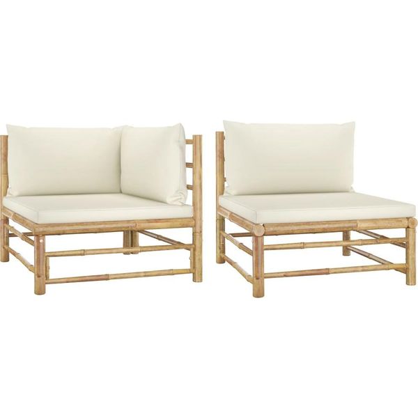 Syfax™ Set Divani Da Giardino 2 Pz Con Cuscini Bianco Crema In Bambù-image