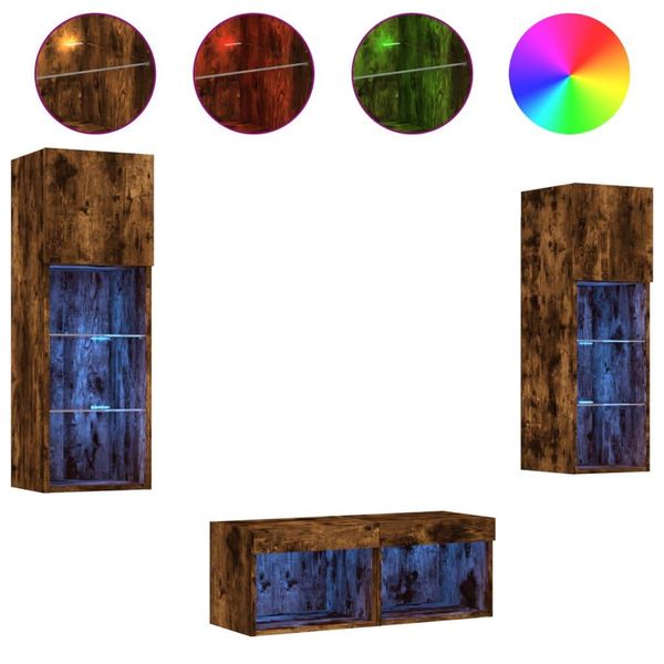 Syfax™ Mobili Tv A Muro 4Pz Con Luci Led Rovere Fumo-image