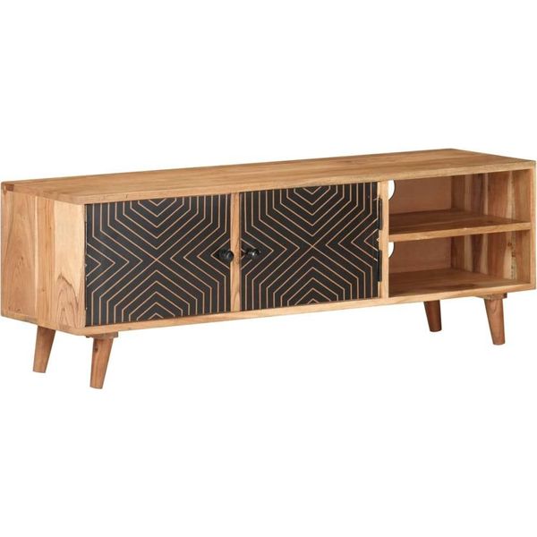 The Living Store Mobile Tv 115X30X39 Cm In Legno Massiccio Di Acacia-image