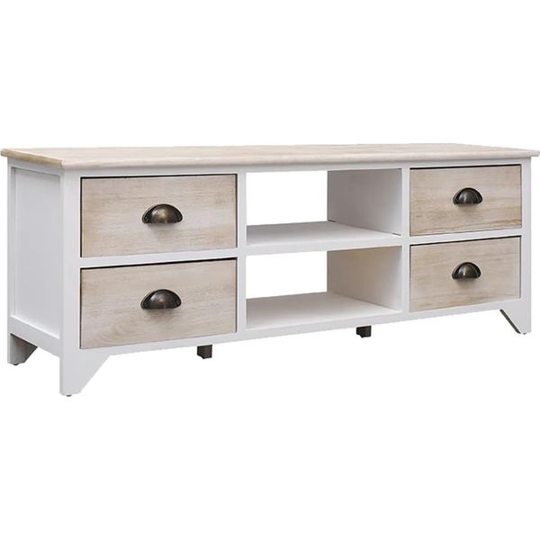 The Living Store Mobile Tv 108X30X40 Cm Legno Massiccio Paulownia-image