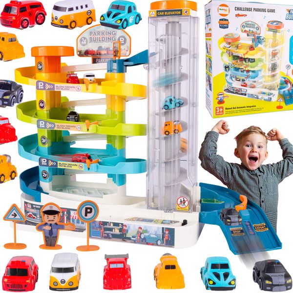 Parcheggio Malplay Con Ascensore E 6 Auto Per Un Bambino Dai 3 Anni In Su, Parcheggio A 3 Piani, Luci E Suoni, Set Di Adesivi E Accessori-image