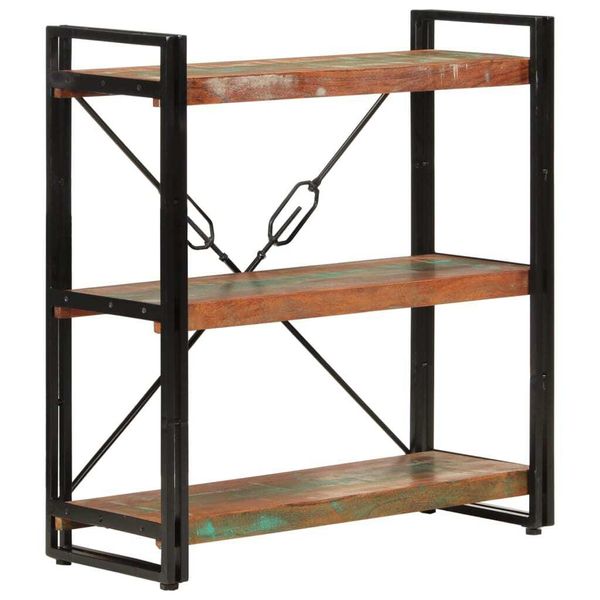 The Living Store Libreria 3 Scomparti 77X30X80Cm Legno Massiccio Riciclato E Ferro-image