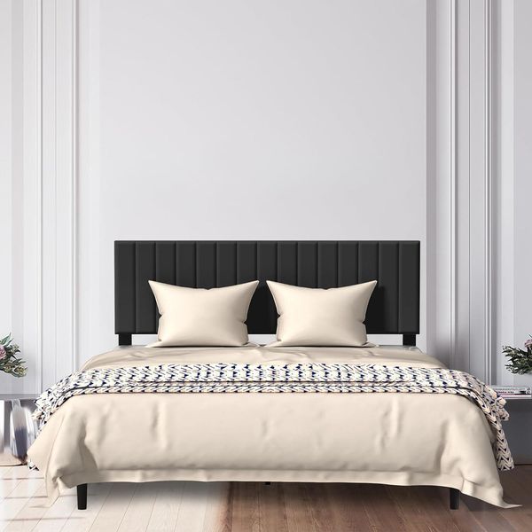Yuenfong 160 X 200 Cm Struttura Letto Imbottita Letto Imbottito Con Testiera E Rete A Doghe Struttura Letto A Piattaforma In Metallo Base Materasso, Nabuk, Nero-image