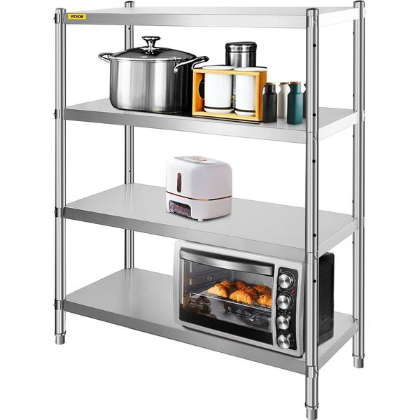 Scaffale In Acciaio Inox Catering 4 Ripiani Scaffale Per Carichi Pesanti Scaffale Di Stoccaggio 150Kg Scaffali Da Cucina Scaffale In Piedi 122 X 48 X 150 Cm Scaffale In Piedi Rack-image