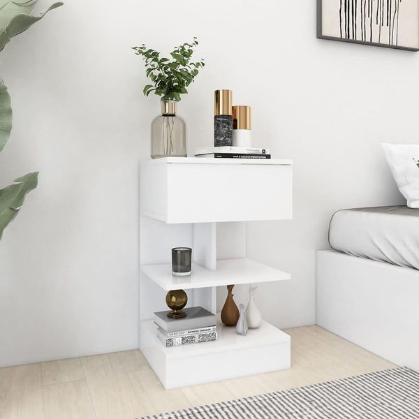The Living Store Comodino Bianco 40X35X65 Cm In Materiale Ligneo-image