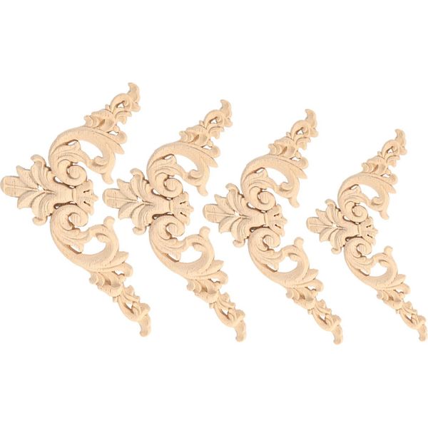 4PCS Gomma Legno Intagliato Angolo Onlay Applique Mobili Forma Di Fiore Non Verniciato 12X 12Cm-image