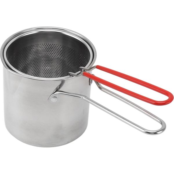 Friggitrice Pentola 304 In Acciaio Inox Padella Per Brodo Con Cestello Di Filtraggio E Manico Per Friggere I Gamberi-image