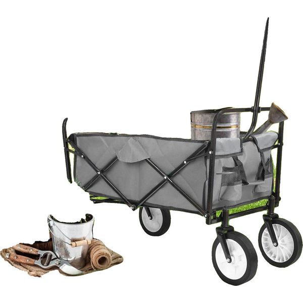 Carrello Da Giardino, Portata 80 Kg, Capacità 98 Litri, Dimensioni 90 X 52,5 X 119 Cm, Telaio In Acciaio, Design Pieghevole-image