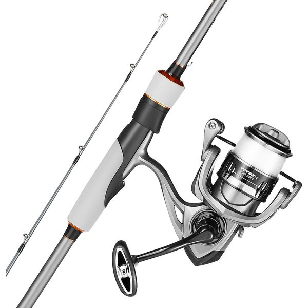Set Canna Da Pesca E Mulinello Vevor, Canna In Fibra Di Vetro E Fibra Di Carbonio (IM6), Set Canna Da Pesca Per Spigole E Mulinello Da Spinning Con Canna In Due Pezzi Da 2 M E 7+1 Cuscinetti A Sfera, Per La Pesca In Acqua Salata E Dolce-image