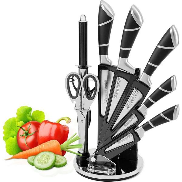 Set Di Coltelli Da Cucina, Acciaio Inossidabile Ad Alto Tenore Di Carbonio, Design Professionale, Nero-image