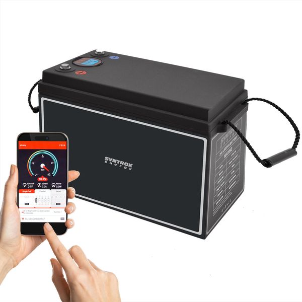 Syntrox Energy 100Ah 24V Lifepo4 Al Litio Con Bms, Bluetooth E Display - Batteria Ad Alte Prestazioni Per Camper, Barche Ed Energia Solare-image
