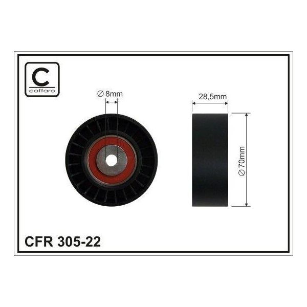 Caffaro 305-22 Puleggia Di Rinvio Cinghia Trapezoidale Scanalata 70 Mm Per Vw Transporter V Bus (7HB, 7HJ, 7EB, 7EJ, 7EF, 7EG, 7HF, 7EC) Multivan V Crafter 30-50 Furgone-image
