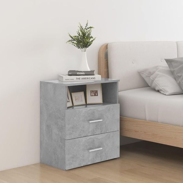 The Living Store Comodino Grigio Cemento 50X32X60 Cm-image