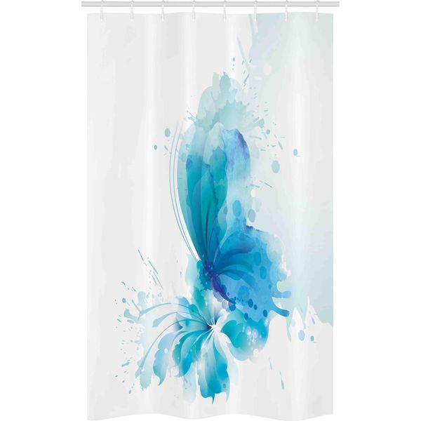 Abakuhaus Tenda Da Doccia Stretta Acquerellata, Farfalla Su Fiore, Set Decorativo Per Bagno In Tessuto Con Ganci, 120 X 180 Cm, Blu Cielo E Bianco-image