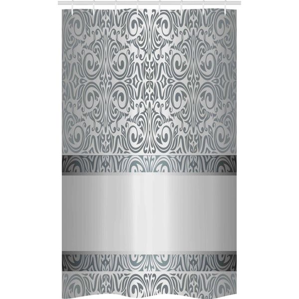 Abakuhaus Tenda Da Doccia Stretta In Damasco, Curve Barocche In Damasco, Set Decorativo Per Bagno In Tessuto Con Ganci, 120 X 180 Cm, Grigio Chiaro-image