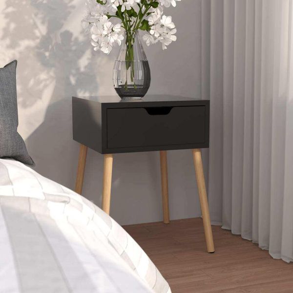 The Living Store Comodino Nero Lucido 40X40X56 Cm Materiale Legno-image