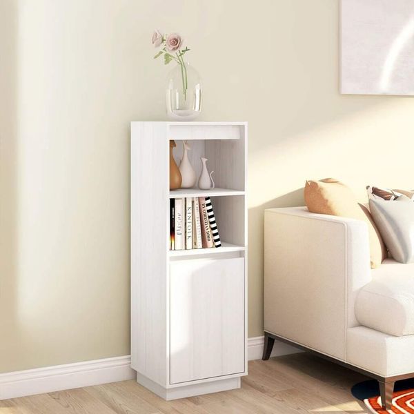 The Living Store Credenza Bianca 37X34X110 Cm In Legno Di Pino Massiccio-image