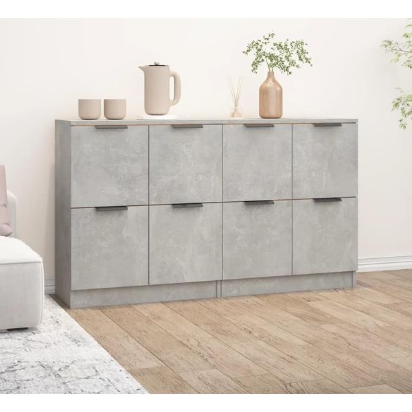 The Living Store Credenze 2 Pz Cemento Grigio 60X30X70 Cm Materiale Legno-image