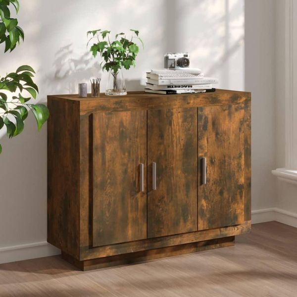 The Living Store Credenza Rovere Fumé 92X35X75 Cm Materiale A Base Di Legno-image