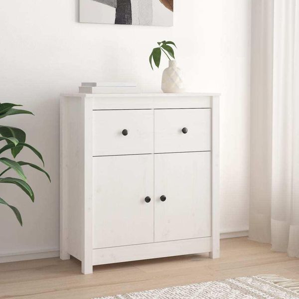 The Living Store Credenza Bianca 70X35X80 Cm In Legno Di Pino Massiccio-image
