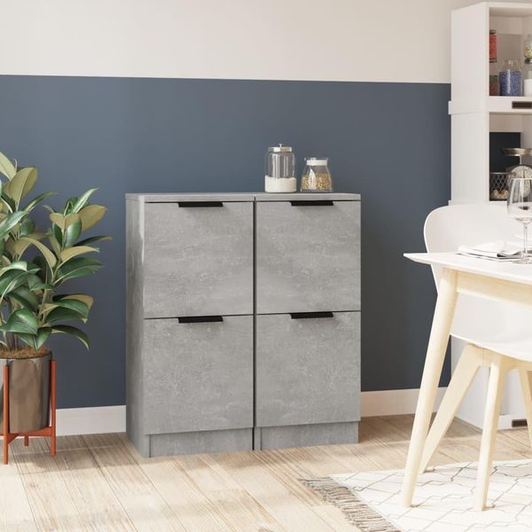 The Living Store Credenze 2 Pz. Grigio Cemento 30X30X70 Cm Materiale A Base Di Legno-image