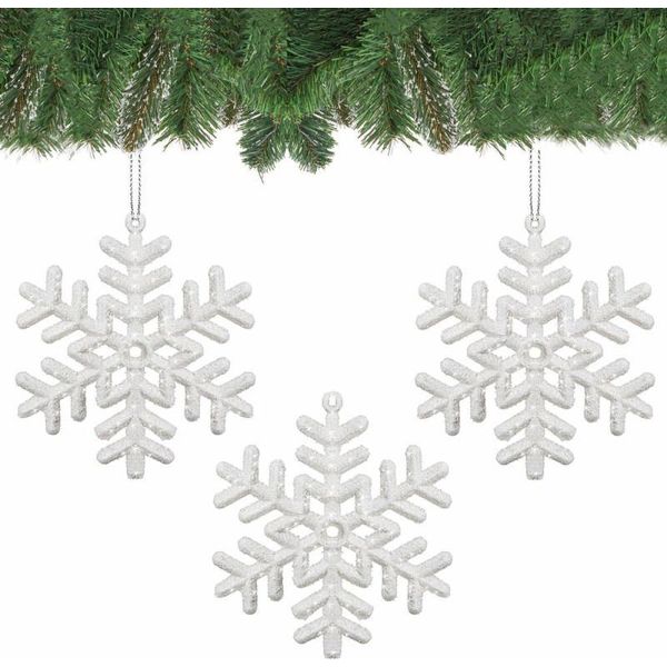 Springos Decorazioni Per L'albero Di Natale, Fiocchi Di Neve, 9 Cm, Infrangibili, Ornamenti Per L'albero Di Natale Con Glitter (Bianco 3 Pz.)-image