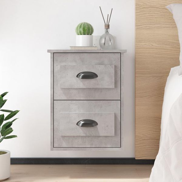 The Living Store Comodino A Parete Grigio Cemento 41,5X36X53 Cm-image