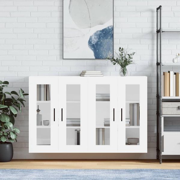 The Living Store Armadi A Muro 2 Pz. Materiale A Base Di Legno Bianco-image