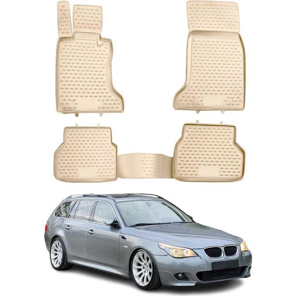 2003-2010 Bmw Serie 5 E60 E61 Tappetini Tpe Beige 4 Pz-image