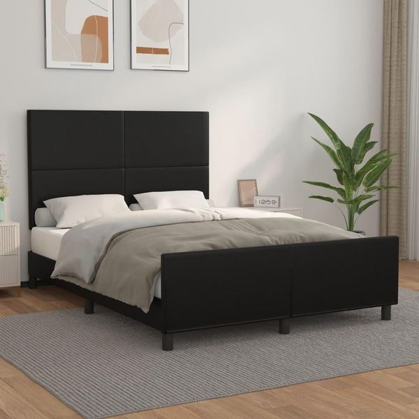 The Living Store Struttura Letto Con Testiera Nera 140X200 Cm In Ecopelle-image