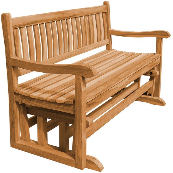 Panca A Dondolo In Teak Roma 150Cm In Legno Massiccio Resistente Alle Intemperie + Cuscino Di Seduta Nero-image