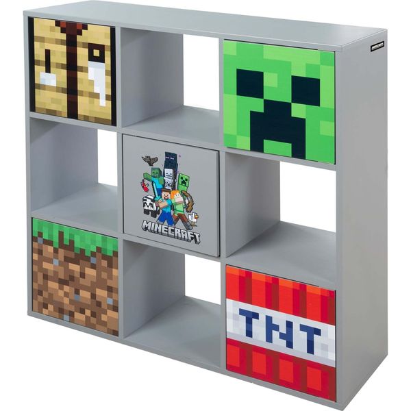 Minecraft - Scaffale 3X3, Divisorio Con Scomparti Aperti E Ante Con Apertura A Pressione, Mobili Per Bambini Dal Design Colorato-image