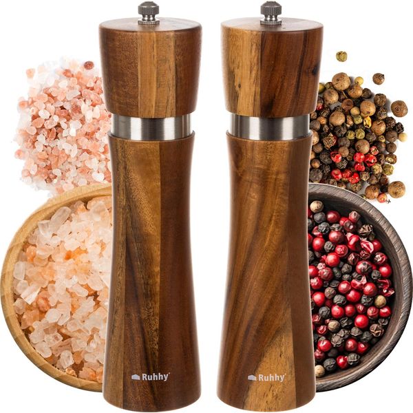 Set Macina Spezie Macinae Macina Pepe A Mano Macina Vetroceramica Legno Di Acacia Marrone 24650-image