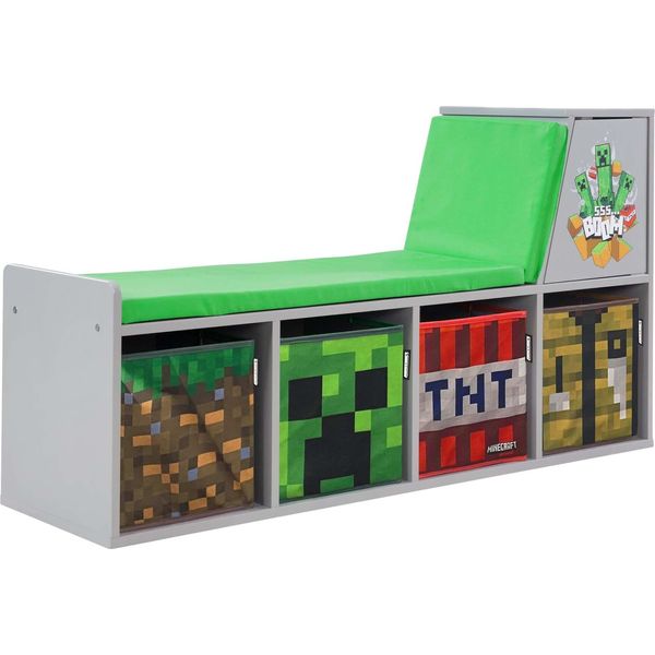 Minecraft - Panca, Scaffale Per La Lettura, Panca Con Cuscino E Portaoggetti, Mobili Per Bambini Dal Design Colorato-image