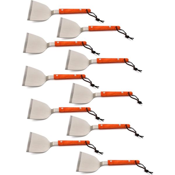 Confezione Da 10 Spatole In Acciaio Inox | Giratutto Con Manico In Legno | Spatola Per Arrosti - Pan Scoop | Giratutto Per Arrosti | Spatola Per Barbecue | Spatola Per Griglia Bbq | Utensili Da Cucina | Giratutto Per Hamburger-image