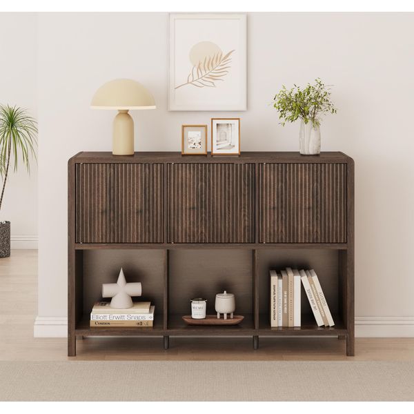 Credenza 'Lukkodso' A 3 Ante E 6 Scomparti 77 X 110 X 30 Cm Effetto Noce-image