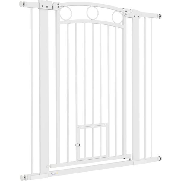 Cancelletto Di Sicurezza Per Cani, Cancelletto Barriera 76-104 Cm Senza Foratura, Cancelletto Per Scale In Acciaio, Cancelletto Per Scale Con Porta Per Gatti, Cancelletto Di Sicurezza, Cancelletto Di Sicurezza Per Scale, Porta, Corridoio, Bianco-image