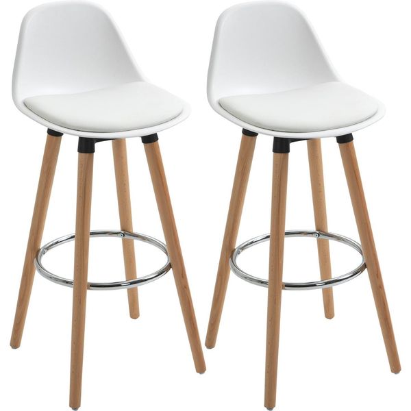 Set Di 2 Sgabelli Da Bar Sgabelli Da Cucina Sedia Da Bar Con Poggiapiedi Ecopelle Bianca 38,5 X 42,5 X 91 Cm Per Sala Da Pranzo Cucina-image