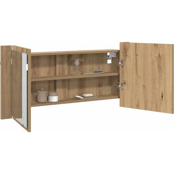 Syfax™ Armadio Specchio Led Rovere Artigianale 100 X 12 X 45 Cm-image