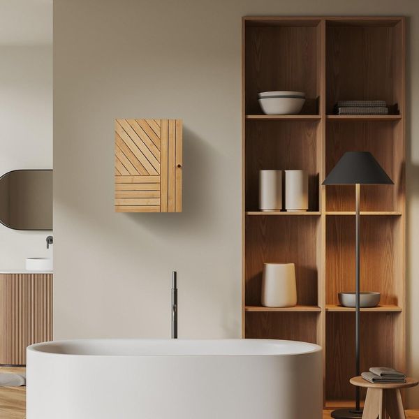 Mobiletto Da Bagno In Bambù Con Ripiani Regolabili-image