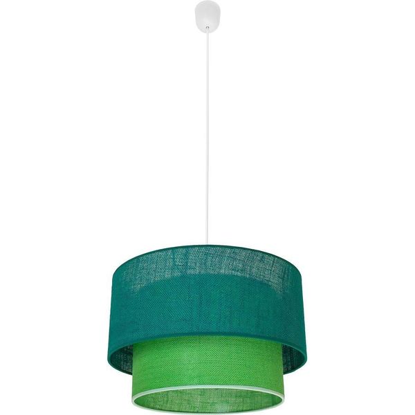 Lampada A Sospensione Scandinava In Juta, Doppio Paralume, Verde E Bianco, 1Xe27 60W, Bueno Milagro-image