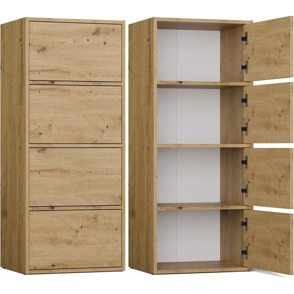Moderna Cassettiera Alma Con 4 Ante E Sistema TIP-ON | Colore: Rovere Artigianale | Dimensioni: 50X119X40 Cm-image