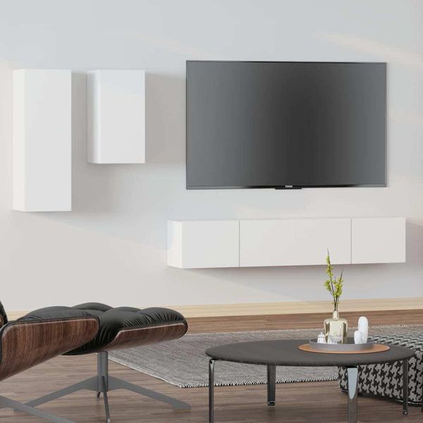 Vidaxl Set Di Mobili Tv 4 Pezzi In Legno Bianco - Mobile Tv - Mobili Tv - Mobili Tv - Mobili Tv-image