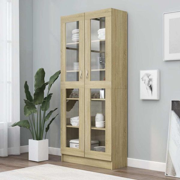The Living Store Vetrina Rovere Sonoma 82,5X30,5X185,5 Cm Materiale In Legno-image