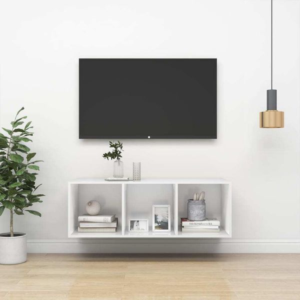 The Living Store Parete Tv Bianca 37X37X107 Cm Materiale Legno-image