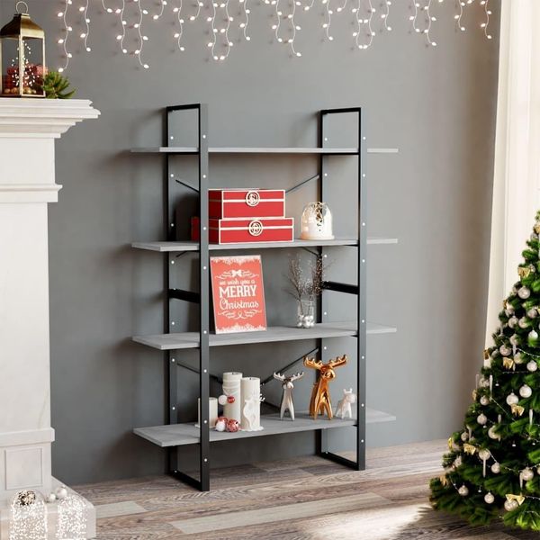 The Living Store Libreria 4 Scomparti Grigio Cemento 100X30X140 Cm Materiale Legno-image