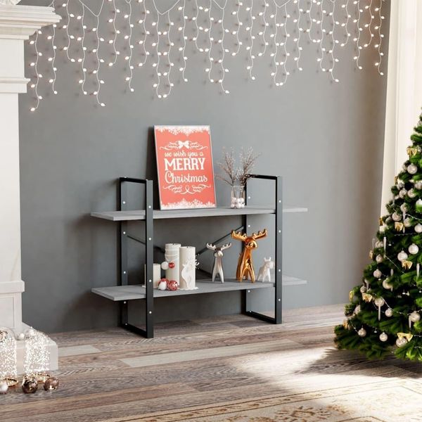 The Living Store Libreria 2 Scomparti Grigio Cemento 100X30X70 Cm Materiale Legno-image